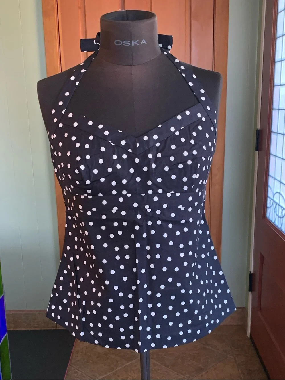 J CREW POLKA DOT HALTER TOP COTTON SALT DOT NAVY New With Tags Size 14